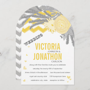 Grey and Yellow Zig Zag Romantic Wedding Invitation