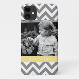 Grey and Yellow Zigzags Personalised Photo Case-Mate iPhone Case