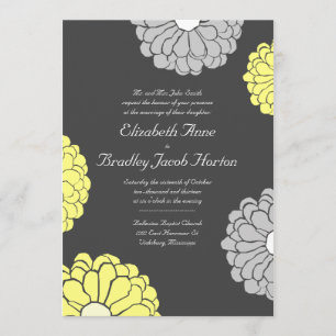 Grey and Yellow Zinnia Flower Wedding Invitation