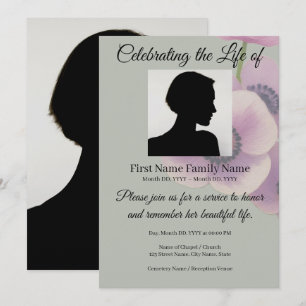 Grey anemone memorial invitation
