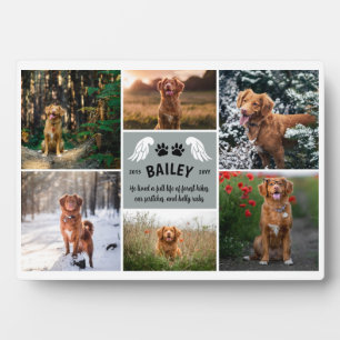 Grey Angel Wings & Dog Paws Memorial Photo Collage Plaque