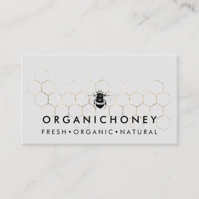 Grey Apiarist Honey Gold Bumble Bee Honeycomb Business Card (Front)