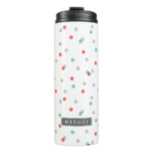 Grey Aqua and Coral Confetti Dots Monogram Thermal Tumbler