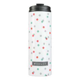 Grey Aqua and Coral Confetti Dots Monogram Thermal Tumbler