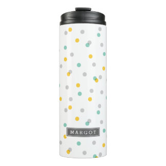 Grey Aqua and Yellow Confetti Dots Monogram Thermal Tumbler