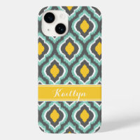 Grey Aqua and Yellow Ikat Moroccan Monogram