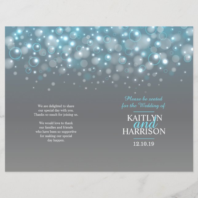 Grey aqua blue bubbles wedding programme (Front)