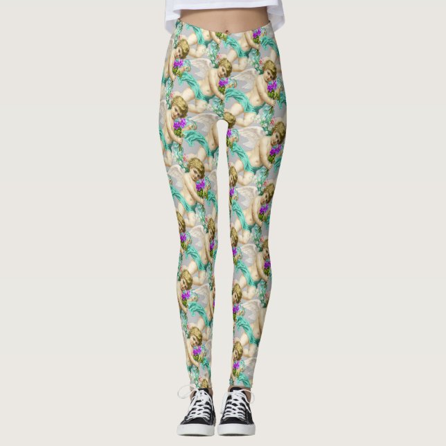 Grey Aqua Cherubs Leggings (Front)
