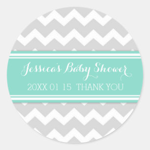Grey Aqua Chevron Baby Shower Favour Stickers