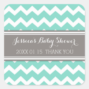 Grey Aqua Chevron Baby Shower Favour Stickers