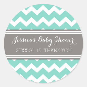 Grey Aqua Chevron Baby Shower Favour Stickers