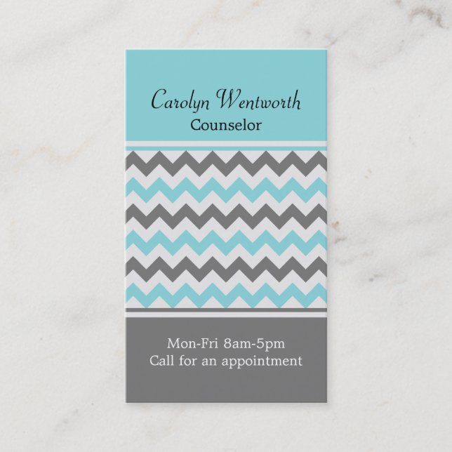 Grey & Aqua Chevron Custom Business Card (Front)