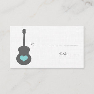 Grey/Aqua Guitar Heart Place Card