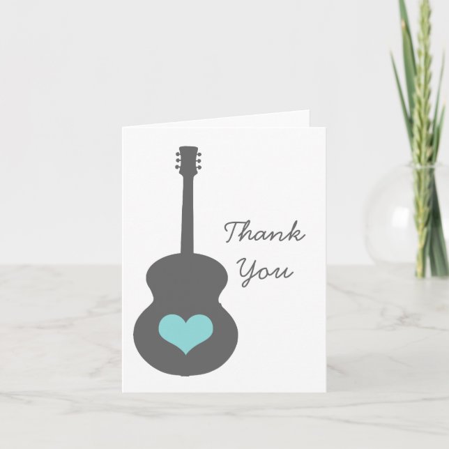 Grey/Aqua Guitar Heart Thank You Card (Front)
