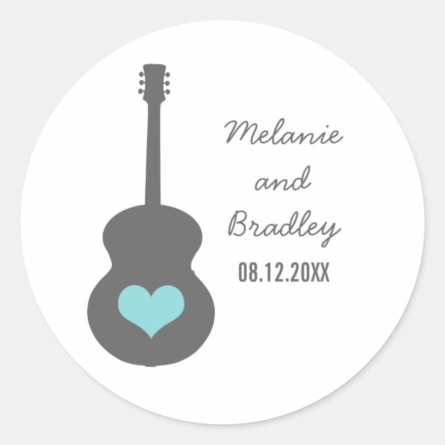Grey/Aqua Guitar Heart Wedding Stickers (Front)