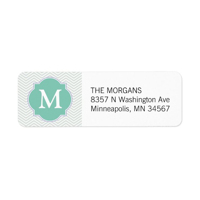 Grey & Aqua Modern Chevron Custom Monogram (Front)