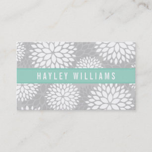 Grey & Aqua Modern Floral Business Card
