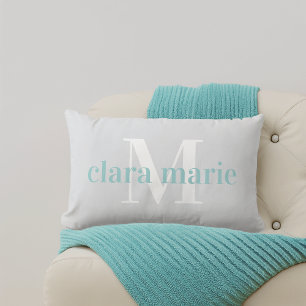 Grey & Aqua Name and Monogram Nursery Lumbar Cushion