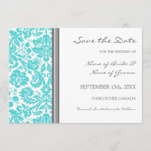 Grey Aqua Wedding Save the Date Card