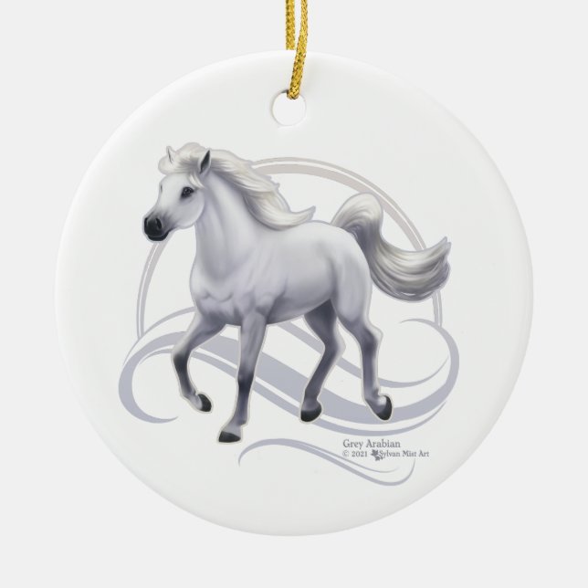 Grey Arabian Horse Ceramic Tree Decoration (Front)