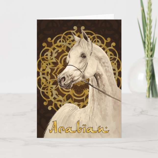 Grey Arabian horse greeting card (Front)
