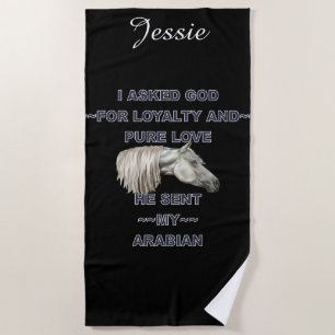 Grey Arabian Horse Personalised Beach Towel