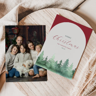 Grey Arch Green Wild Forest Christmas Trees Holiday Card