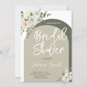 Grey Arch White Floral Bridal Shower Invitation