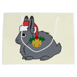 Grey Arctic Hare with Santa Hat & Gold Bell Large Gift Bag