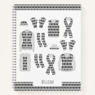 Grey Argyle Pattern Items Notebook
