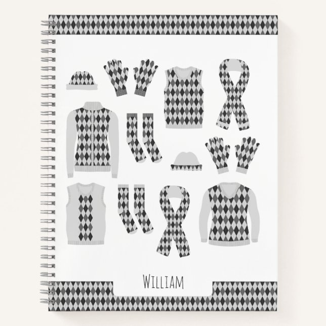 Grey Argyle Pattern Items Notebook (Front)