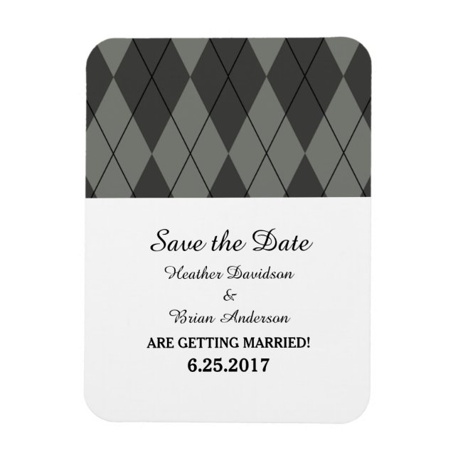 Grey Argyle Save the Date Flexi Magnet (Vertical)