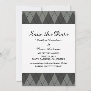 Grey Argyle Save the Date Invite
