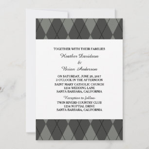 Grey Argyle Wedding Invite