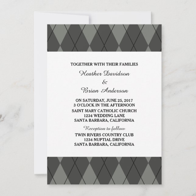 Grey Argyle Wedding Invite (Front)