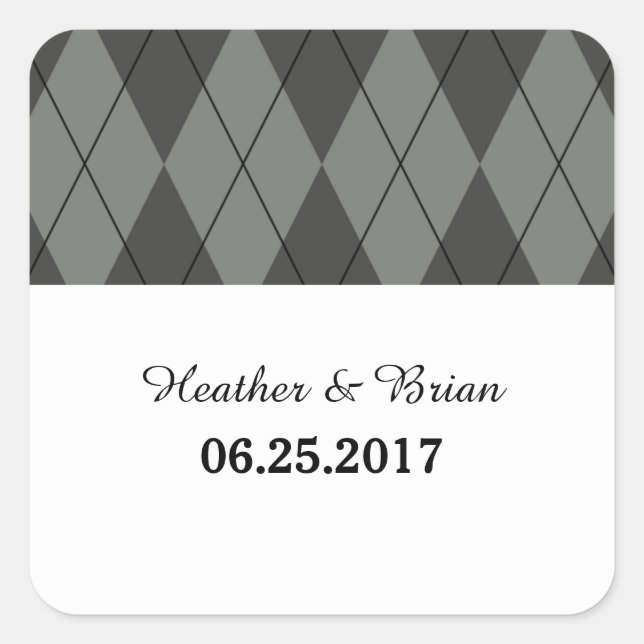Grey Argyle Wedding Stickers (Front)