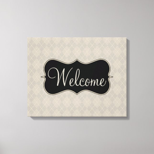 Grey Argyle Welcome Sign Canvas Art (Front)