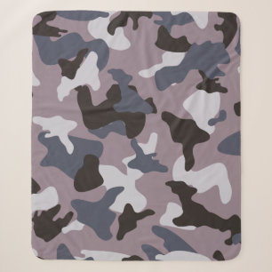 Grey army camo camouflage pattern sherpa blanket