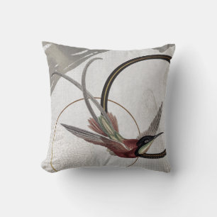 Grey Artistic Hummingbird Design Cushion