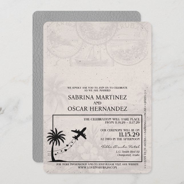 Grey Aruba Passport Wedding Invitation (Front/Back)