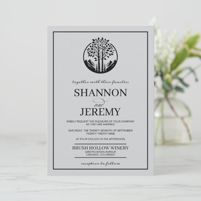 Grey Aspen Tree Wedding Invitation (Standing Front)