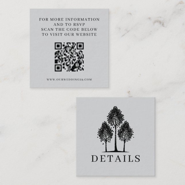 Grey Aspen Tree Wedding QR Enclosure Card (Front/Back)