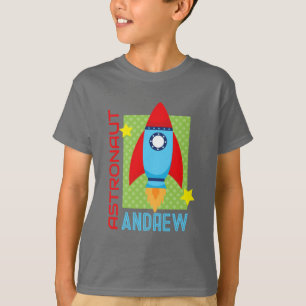 Grey Astronaut Name Space Rocket Party Shirt