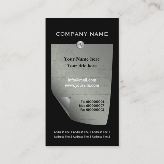 Grey attached note custom black business card (Front)