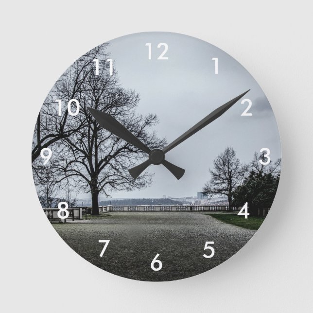 Grey autumn day in Prague Round Clock (Front)