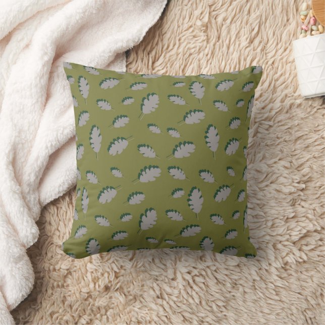 Grey autumn leaves pattern on a green background cushion (Blanket)