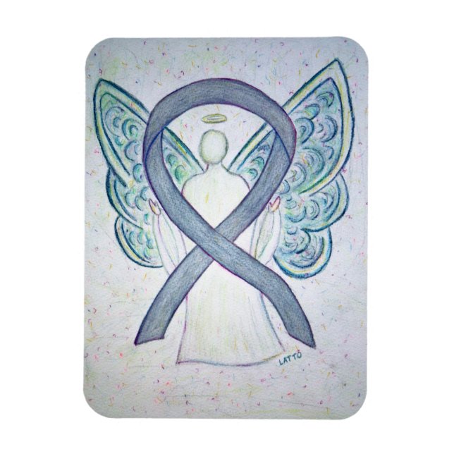 Grey Awareness Ribbon Angel Art Magnet (Vertical)