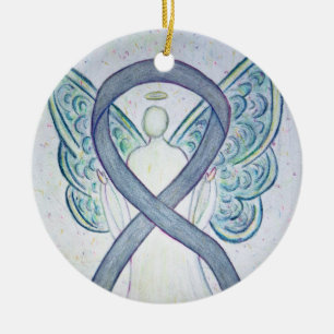Grey Awareness Ribbon Angel Custom Art Ornaments
