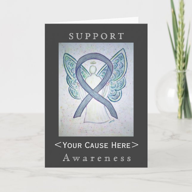 Grey Awareness Ribbon Angel Customised Card (Front)