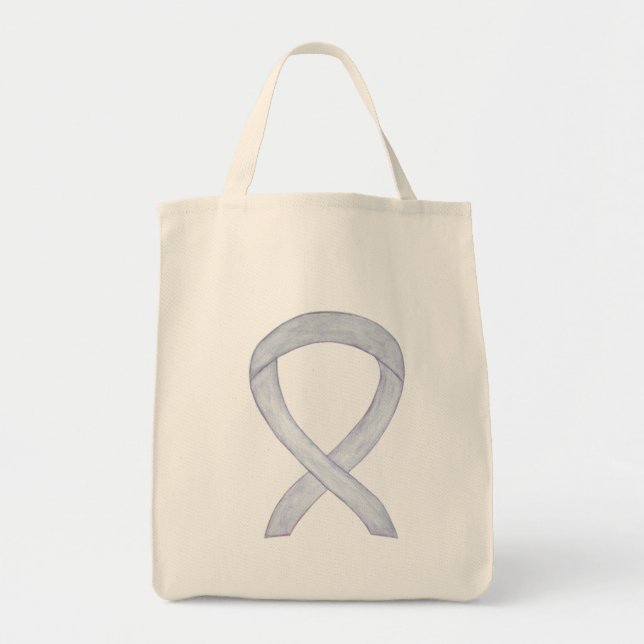 Grey Awareness Ribbon Art Custom Tote Bag (Front)